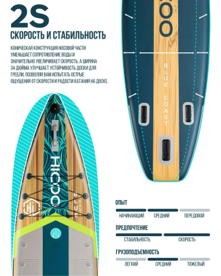 Надувная SUP-доска HICOO Blue Coast 11' 335x86x15 см, полный комплект PRO