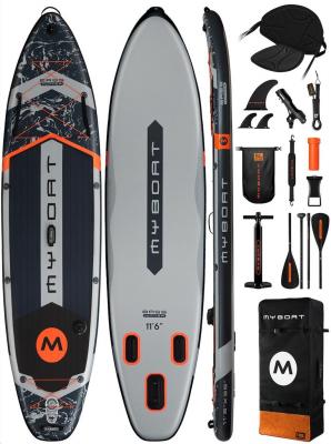 Надувная SUP-доска MYBOAT BASS HUNTER GREY PRO 11' 351x89x15см, полный комплект PRO